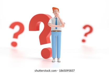 A man thinking with a question mark,looking for a solution.decision and problem concept.  3d rendering,conceptual image.