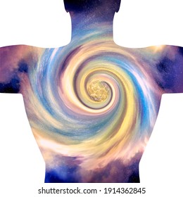 Man Torso Silhouette. Mental Health Concept. Scientific Medical Designs. Soul As Universe Filled With Stars.