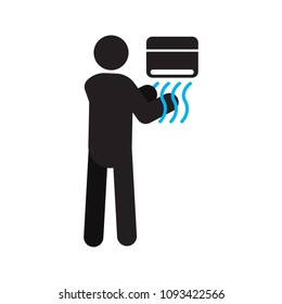 Man Using Hand Dryer At Public Toilet Silhouette Icon. Person In Restroom. Isolated Raster Illustration