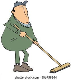 Man Using A Push Broom