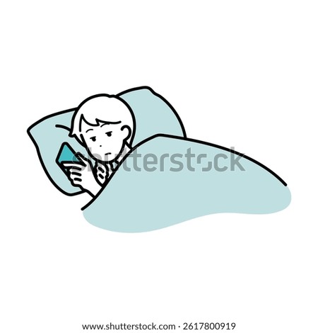 Man Using Smartphone in Bed – Sleep Disorder Lifestyle Illustration