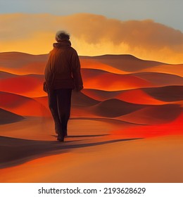 Man Walking The Burning Desert