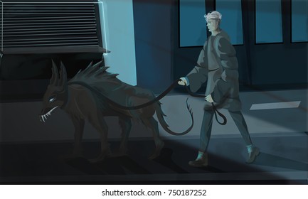 Man Walking His Inner Demons
Cyberpunk Illustration
Human Psychology Concept Art