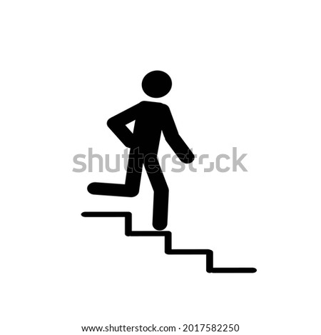 a man walking on a white background, a man walking down the stairs, a pictogram