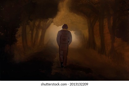 
Man Walks Alone And Sad