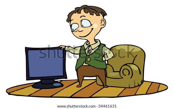 Man Watching Tv His Comfortable Chair Stock Illustration 34461631