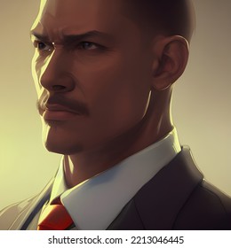 Man Wearing A Suit And Red Tie (Serious Stare) - Digital Portrait Painting Style Render (Not A Real Model)