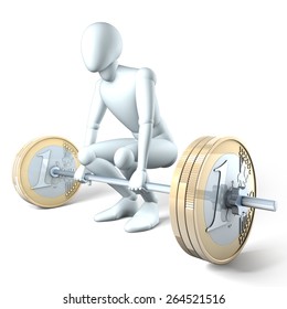 Man Weight-lifting Dumbell Of Money, On White Background