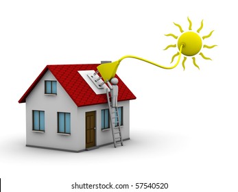 man who installs a solar energy system on a house - Powered by Shutterstock