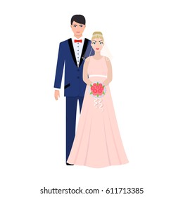 A Man And A Woman In Beautiful Outfits. The Bride And Groom At The Wedding.Wedding Single Icon In Cartoon Style Bitmap Symbol Stock Illustration.