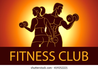 Man and woman Fitness template. Gym club logotype. Sport Fitness club creative concept. Bodybuilder and woman Fitness Model Illustration, Sign, Symbol, badge. art - Powered by Shutterstock