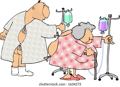 Man & Woman In Hospital Gowns