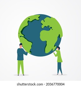 Man and woman with planet in their hands.  - Powered by Shutterstock