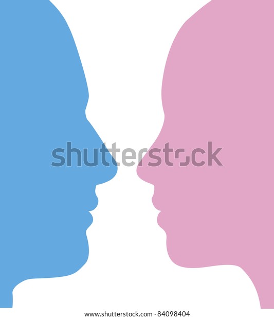 Man and woman profile faces in silhouette