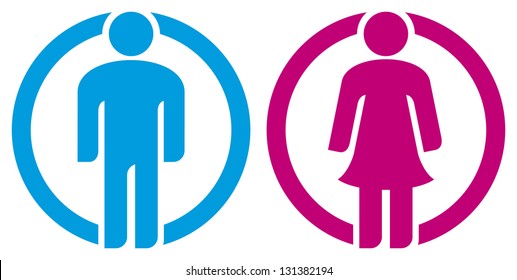 Man & Woman Restroom Sign (boy Girl Button Wc Icon, Toilet Symbol)