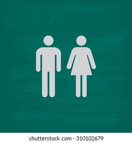 Man And Woman - Toilet, Restroom.  Icon. Imitation Draw With White Chalk On Green Chalkboard. Flat Pictogram And School Board Background. Illustration Symbol