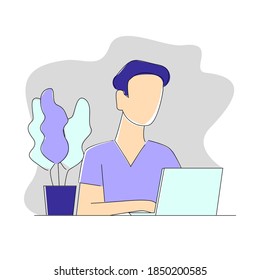 Man working on a laptop. Flat style