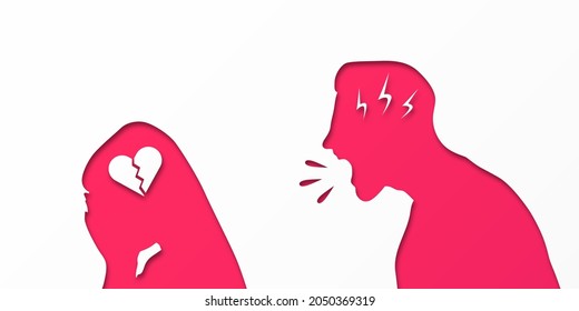 The man yells at the woman. Family quarrel. Relationship problem. Abuser. Forgive a person. Conflict. Domestic Violence.  Treason. Broken love. The concept of a quarrel between loved ones.