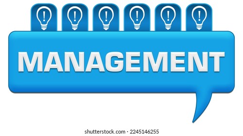 Management concept image with text and bulb symbols.