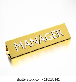 Manager Job Title On Nameplate, For Career Professions. 3d Render.