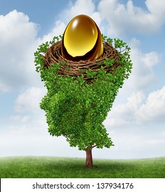 Managing Your Nest Egg As A Financial Concept With A Growing Green Tree In The Shape Of A Human Head Supporting A Nested Investment For Future Retirement Fund As A 401 K Plan.