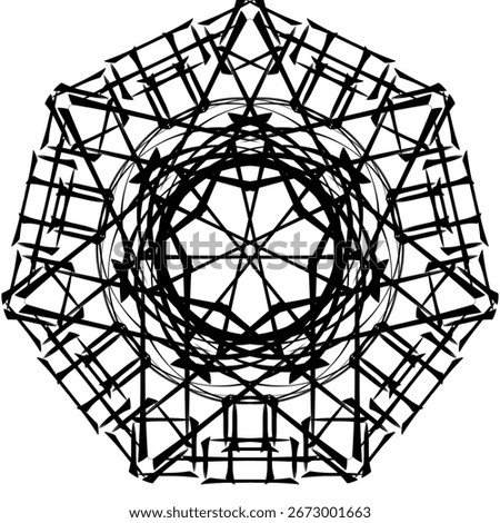 Mandala, an abstract black and white line art with a beautiful crisscross pattern for screen printing on shirts mugs bowls or tattoos.