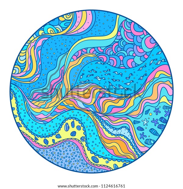 Download Mandala Circle Pattern Lines Waves Nautical Stock Illustration 1124616761