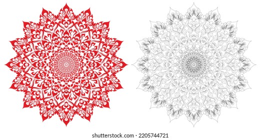 Mandala is drawn using lines in the Thai art style 
Line pattern for coloring   little red color gradient for those who like it 