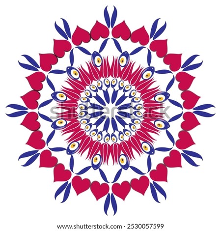 Mandala with evil eye bead pattern. Repeating mandala pattern with eye and evil eye motifs.