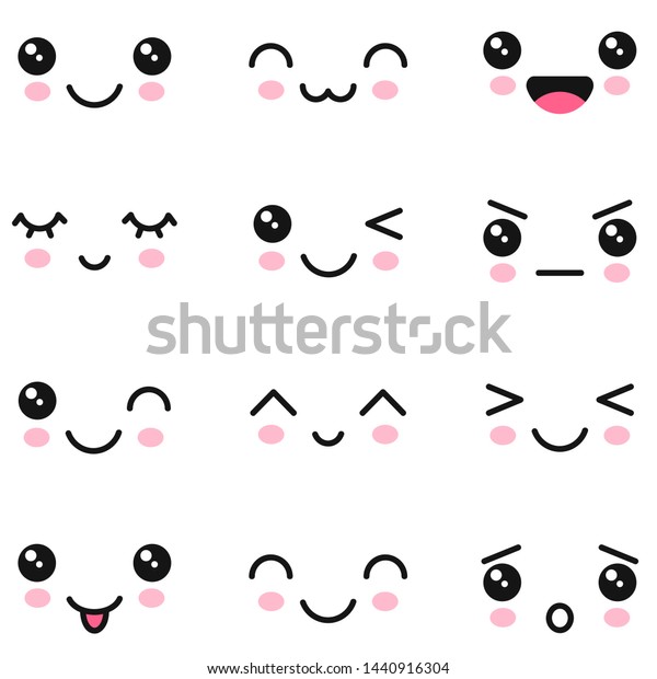 目と口 かわいい顔 ラスター版 のイラスト素材 Shutterstock