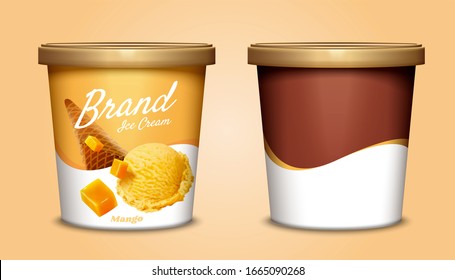 Mango ice cream cup container package design in 3d illustration - Powered by Shutterstock