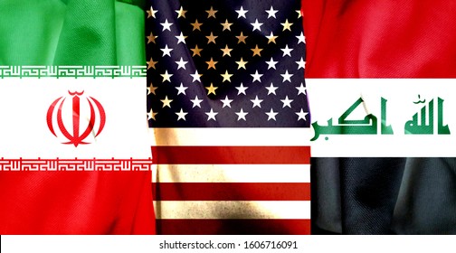 The Manifestation Of War. Flag Of The United States. Flag Of Iraq. Iran Flag