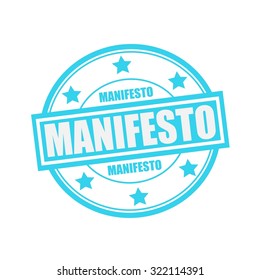 MANIFESTO White Stamp Text On Circle On Blue Background And Star