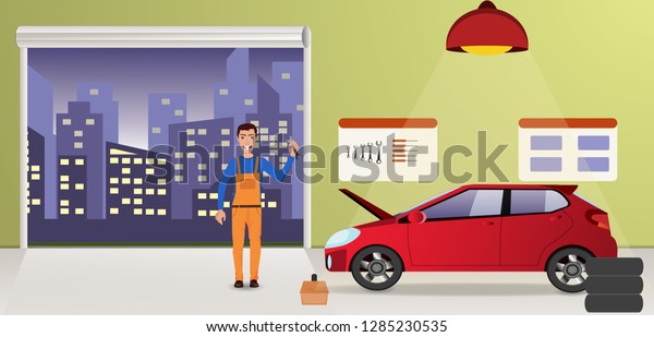 Manmechanic Garage Auto Repair Service Near Stock Illustration