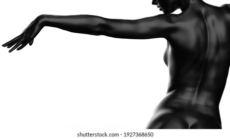 Mannequin of the female body under white lighting environment. Black plastic 3d illustration realistic model of a mannequin for a store. Concept illustration of clothes sale and shop window decor.