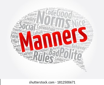 Manners message bubble word cloud collage, concept background