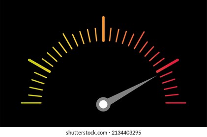 Manometer Or Measuring Indicator. Speedometer Icon With Red, Yellow, Green Scale And Arrow. Performance Progress Chart. Risk Indicator. 