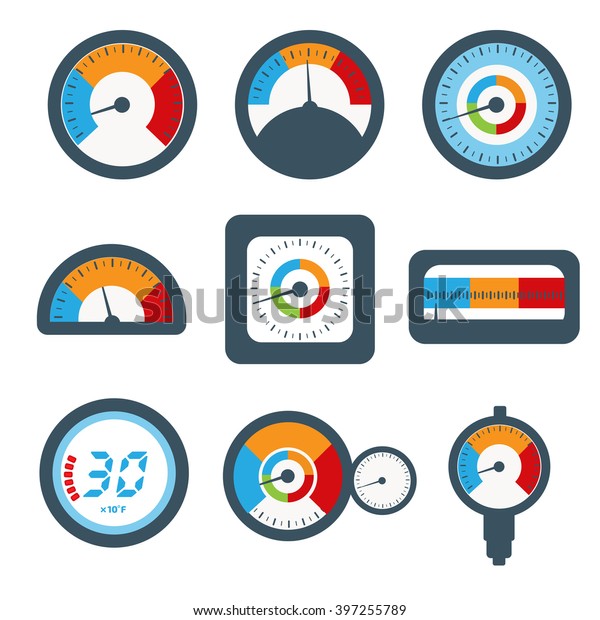 Manometer set,
pressure and Temperature gauge
icons.