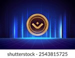 mantra-om cryptocurrency logos on digital background. 3d illustrations.