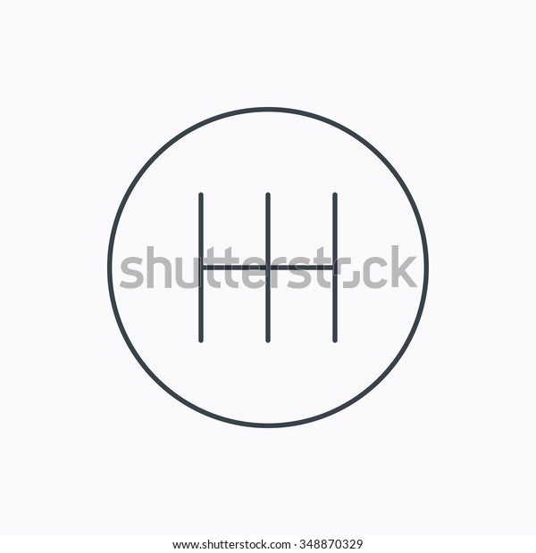 Manual gearbox icon. Car transmission sign.\
Linear outline icon on white background.\
