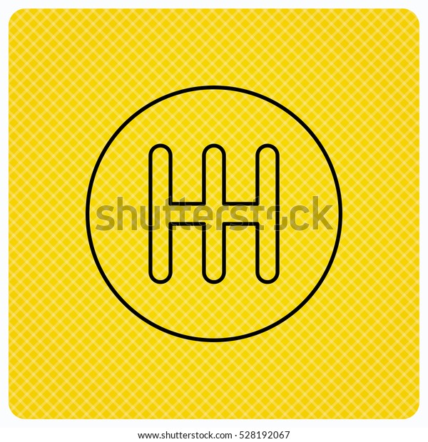 Manual gearbox icon. Car transmission sign.\
Linear icon on orange background.\
