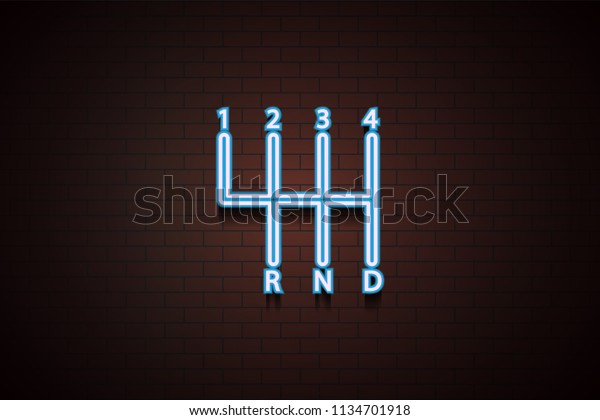 Manual Transmission icon in Neon style on\
brick wall on dark brick wall\
background