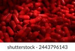 Manufacturing of medications and pharmaceuticals, numerous capsules. Close-up of medicinal tablets spinning. Medications substances. The pharmaceutical sector. Concept of healthcare.