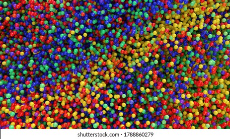 Many Balls In The Colorful Ball Pit From Above As An Abstract Background (3d Rendering)