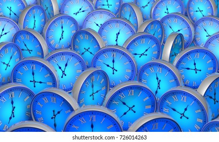 Many blue circular clock. Available in high-resolution and several sizes to fit the needs of your project. 3D illustration rendering.