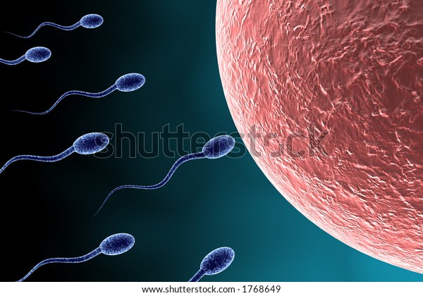 Many Blue Sperm Approaching Egg Stock Illustration 1768649