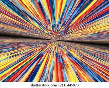 Many Bright Colourful Stripes Towards A Far Distant Vanishing Point In Shades Of Yellow Blue And Red