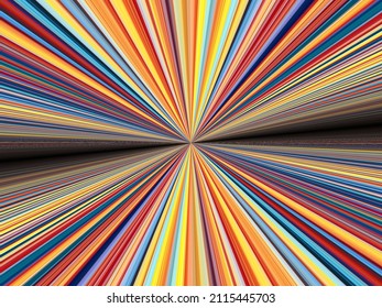 Many Bright Colourful Stripes Towards A Far Distant Vanishing Point In Shades Of Yellow Blue And Red