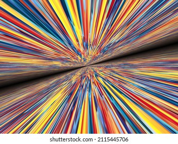 Many Bright Colourful Stripes Towards A Far Distant Vanishing Point In Shades Of Yellow Blue And Red