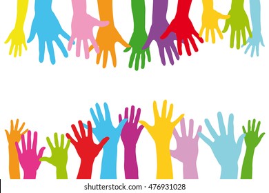 Children Holding Many Colorful Hands Row Stock Illustration 276573836 ...